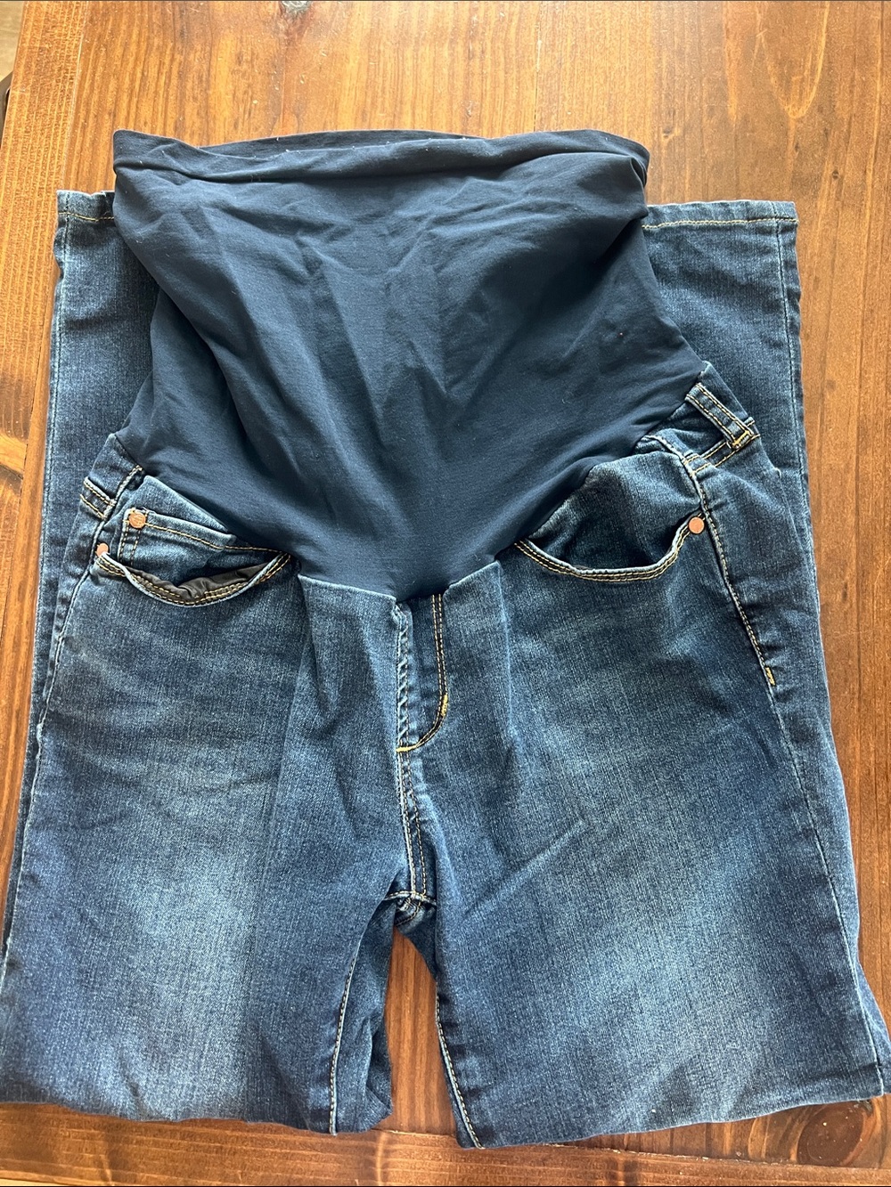 Articles Of Society Dark Blue Denim Maternity Overalls with Navy Waist Panel